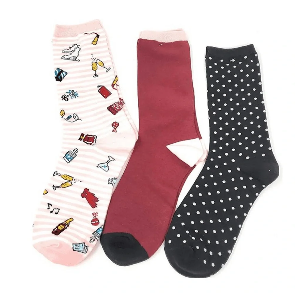 KATE SPADE 3 PAIR PACK COTTON BLEND CREW SOCKS MULTI PATTERN OS NWT